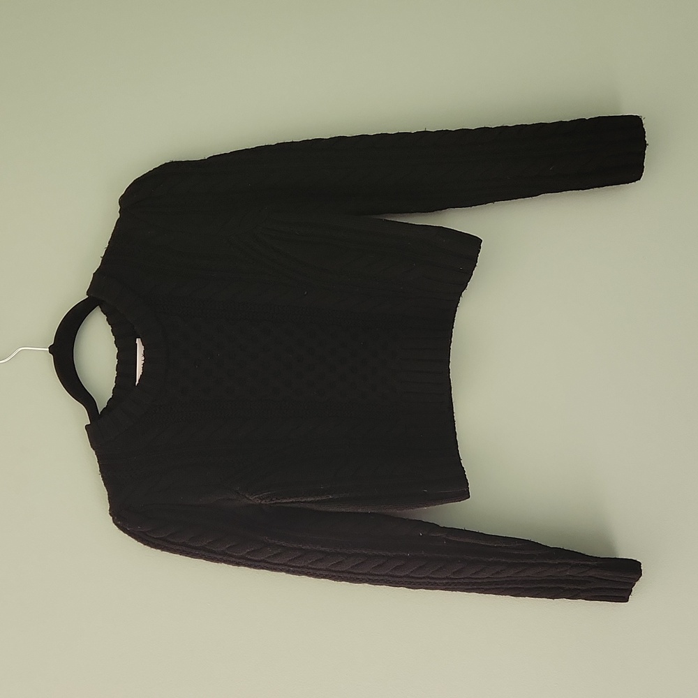 Milly Black Size Petite 100% Wool Puffed Sleeve Crop Sweater - Picture 2 of 7
